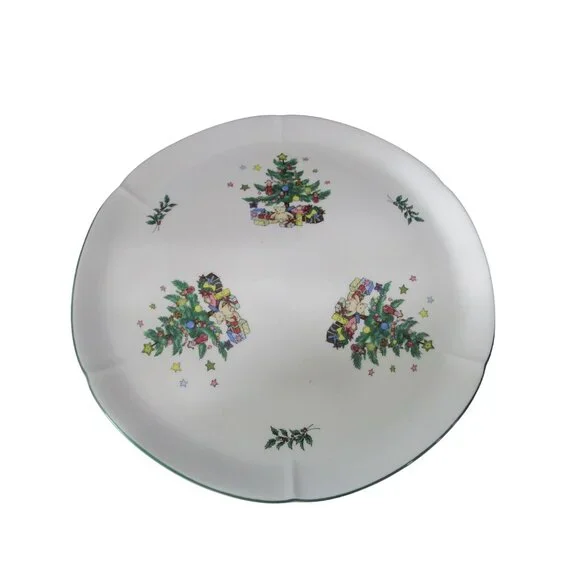 Chip and Dip Tray Happy Holidays Christmas Vintage Tree Pattern Nikko Japan - Picture 4 of 13
